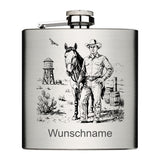 Cowboy personalisierbar - Edelstahl Flachmann chrom gebürstet
