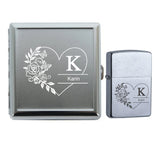 Metalletui und Zippo Feuerzeug graviert mit Herz Blume und Name graviert