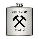 Glück Auf! personalisierter Flachman aus Edelstahl 6oz mit Lasergravur