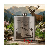 Flachmann 6oz mit Gravur und Motiv Waidmanns Heil als Geschenk für Jäger, Wanderer, Naturfreunde 