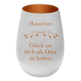 Glück ist eine Oma wie dich zu haben mit Name graviert - Windlicht Glas weiss-silber