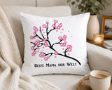 Kissen bedruckt mit beste Mama und Kirschblüten