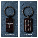 Notfall Schluesselanhanger mit Gravur personalisiert auf der Vorderseite und Rueckseite