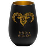 Sternzeichen  - Windlicht schwarz-gold mit Gravur personalisierbar