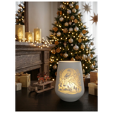 Windlicht weiss von innen beleuchtet mit Gravur Weihnachtsmann