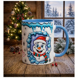 Winterliche Twotone-Keramiktasse mit Schneemann in 3D-Optik