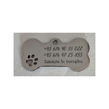 Hundemarke Knochen mit Pfote mit Gravur