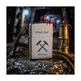 Zippo chrome gebürstet Sturmfeuerzeug graviert mit Motiv und Text Glück auf und Name