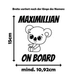 Wunschname on Board mit verschiedenen süßen Tiermotiven - Autosticker