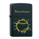 Original Zippo Black Matt graviert mit Baseball und Wunschname personalisiert