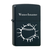 Original Zippo Black Matt graviert mit Baseball und Wunschname personalisiert