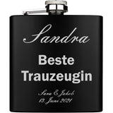 Bester Trauzeuge Trauzeugin personalisiert Flachmann schwarz aus Edelstahl 6oz mit Lasergravur