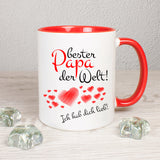 Tasse Weiß/Rot bedruckt mit: Bester Papa der Welt! Ich hab dich lieb!