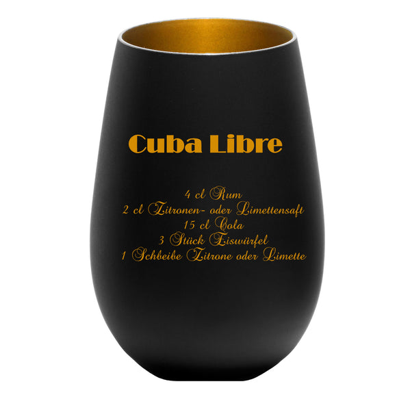 Glas schwarz-gold mit Cuba Libre Rezept graviert – Geschenke-Macher