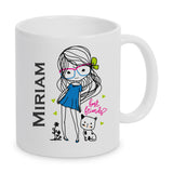 Cute Girl mit Katze Tasse personalisierbar