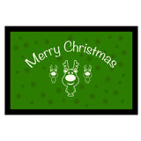 Fußmatte mit Motiv Merry Christmas mit drei Rentieren und Sternen - Hintergrund und Sterne: Grüntöne