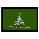 Fussmatte mit Gummirand in 2 verschiedenen Größen - Motiv Merry Christmas mit einem Weihnachtsbaum aus Sternen und Merry Christmas - Hintergrund: Grün - 40x60cmoder 50x75cm