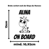 Wunschname on Board mit verschiedenen süßen Tiermotiven - Autosticker