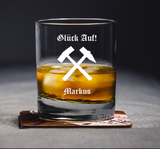 Whisky Tumbler graviert mit Glück Auf! - Motiv und Name personalisiert