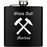 Glück Auf! personalisierter Flachman aus Edelstahl 6oz mit Lasergravur