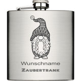 Gnome Zaubertrank mit Wunschname personalisiert Edelstahl Flachmann 6oz mit Lasergravur