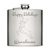 Happy Holidays mit Rentier personalisierbar Flachmann 6oz
