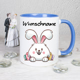 Hase mit Eier hinter sich - personalisierbar - Tasse