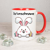 Hase mit Eier hinter sich - personalisierbar - Tasse
