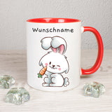 Hase mit Möhre - personalisierbar - Tasse