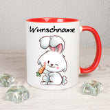 Hase mit Möhre - personalisierbar - Tasse