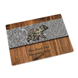 Glasschneidebrett Servierplatte Holz-Metall Optik personalisierbar