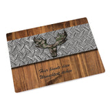 Glasschneidebrett Servierplatte Holz-Metall Optik personalisierbar