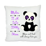 Personalisiertes Kuschelkissen mit Geburtsdaten Motiv Panda und Text lila