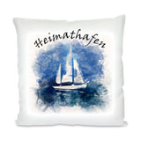Kissen bedruckt mit maritimen Motiven - verschiedene Motive zur Auswahl  Wahlweise satiniertes Kissen oder Kuschelkissen mit Reißverschluss Motiv Segelyacht und Text Heimathafen