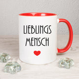 Tasse rot weiß mit Schriftzug Lieblingsmensch beidseitig