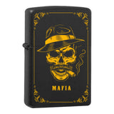 Mafia Cards Collection - mit Mafiamotiven gravierte Zippos Black Matte mit Messing-Kern