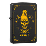 Mafia Cards Collection - mit Mafiamotiven gravierte Zippos Black Matte mit Messing-Kern