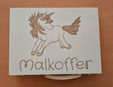Großes Malset mit Gravur personalisiert mit Motiv Einhorn und Text Malkoffer