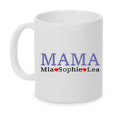 personalisierte Mama Kinder - Tasse Welt  Mama in der Trendfarbe 2022 Very Peri und die Namen der Kinder darunter.