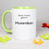 Tasse Weiß/Grün bedruckt mit Spruch: Ich könnte, wenn ich wollte, aber ich will nicht. Diese Tasse gehört "Name" Faultier - Tasse