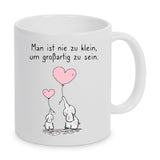 Tasse Weiß bedruckt mit Spruch: Man ist nie zu klein, um großartig zu sein - Motiv: Elefanten