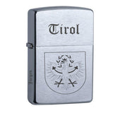 Tiroler Adler mit Name personalisiert Zippo chrome gebürstet mit Gravur  Einzigartig, denn der Name wird links an der Seite des Zippos graviert.