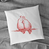 Kissen mit Füllung 40x40cm und Motiv Vogelpaar auf Ast mit 2 Herzchen rot