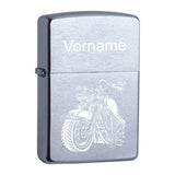 Chrome Brushed Original Zippo graviert mit Life ride free Motorrad und Wunschname