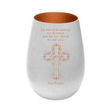 Du bist nicht mehr da wo du warst, aber Du bist überall wo wir sind + Motiv Kreuz  - Windlicht weiss-bronze mit Gravur personalisierbar mit Name und Datum